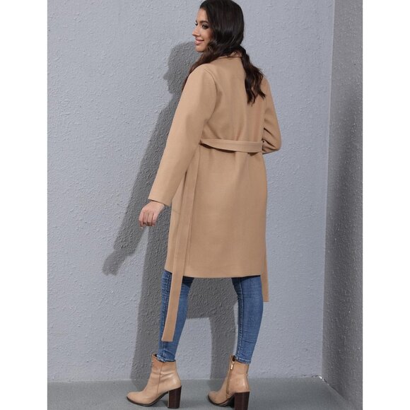 Elegant Womens Wool Pea Coat - Warm Notched Collar Double Breasted Outerwear - Picture 6 of 8